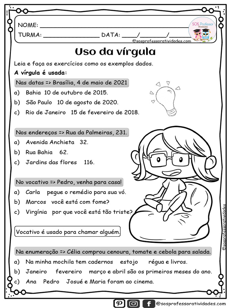 Atividades sobre o Uso da Vírgula | PDF