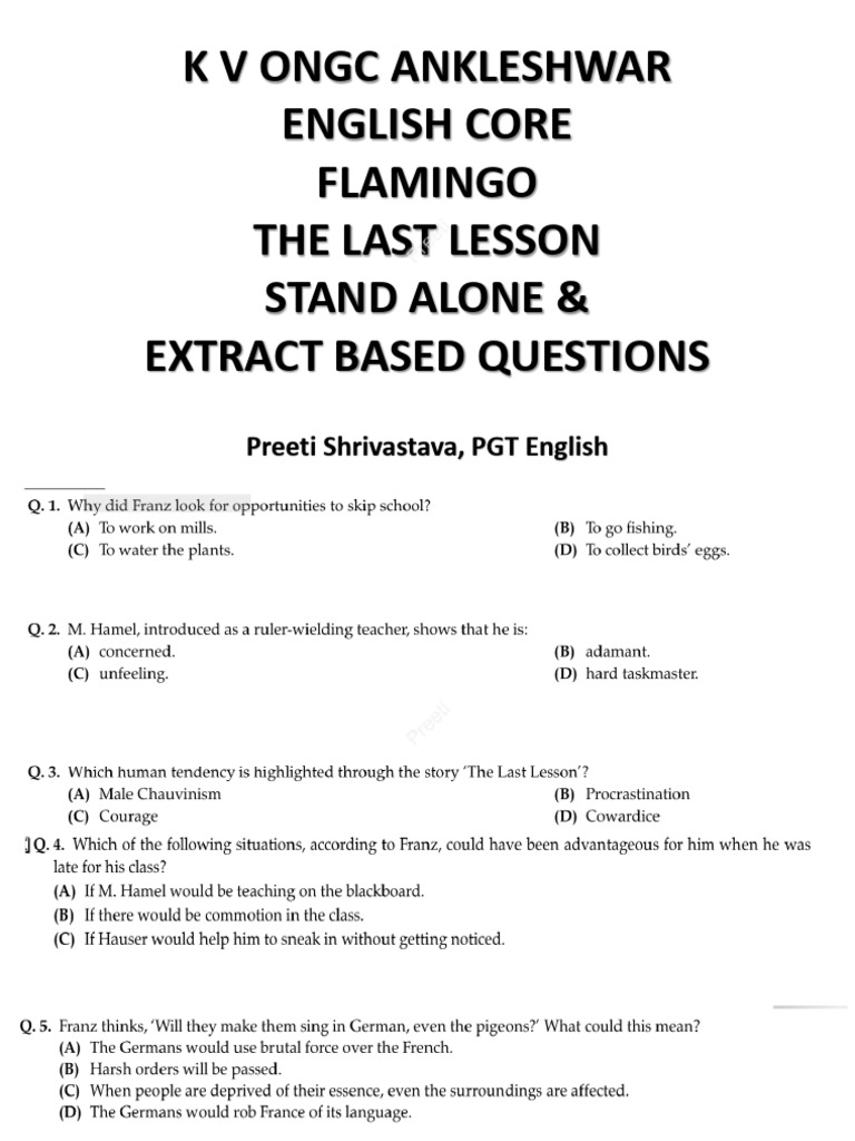 The Last Lesson Stand Alone Extract Based PDF