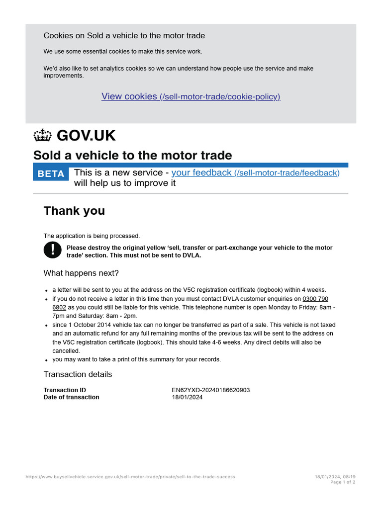 Summary - Sold A Vehicle To The Motor Trade - GOV - UK | PDF ...