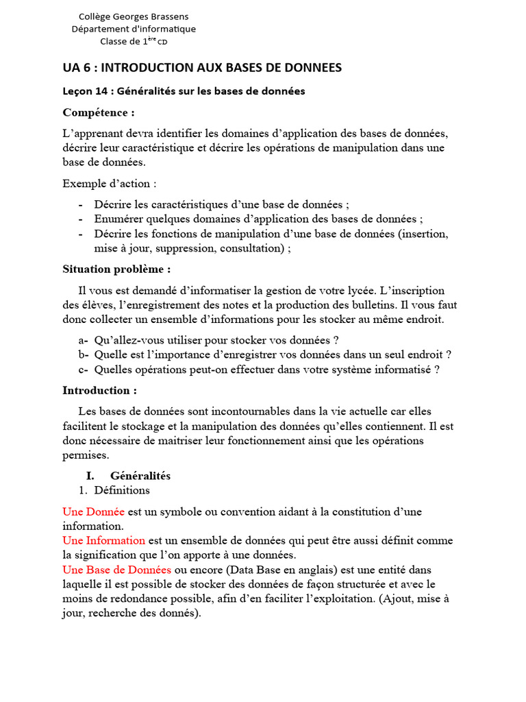 Introduction aux bases de données et opérations | PDF | Bases de ...