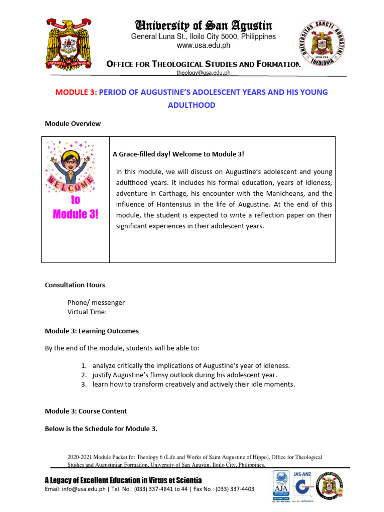 MODULE 3 SAINT AUGUSTINE S ADOLESCENT YEARS AND HIS YOUNG ADULTHOOD ...