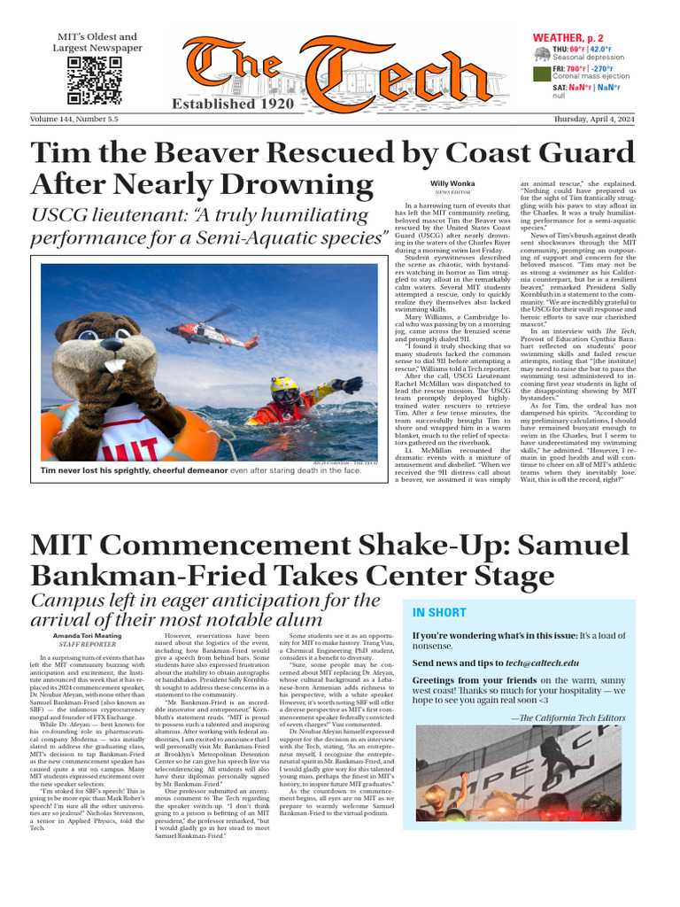MIT Commencement Controversy and Beaver Rescue | PDF