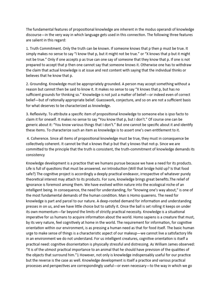 The Fundamental Features of Propositional Knowledge Are Inherent in The ...
