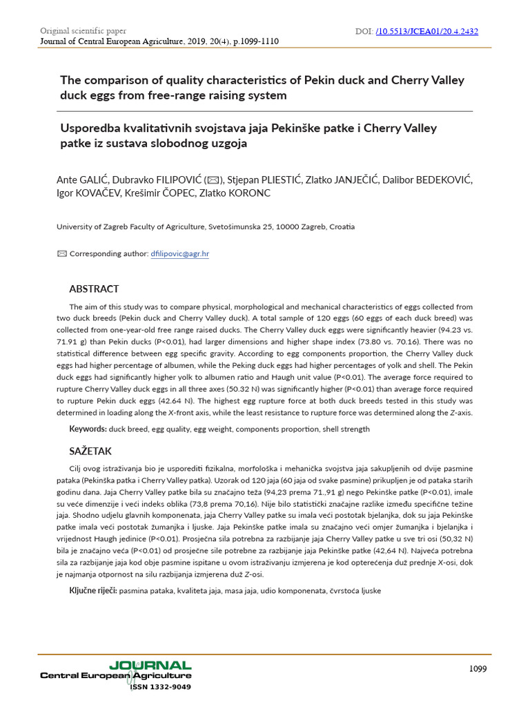 7 773375 the Comparison of Quality Characteristics of Pekin Duck and ...
