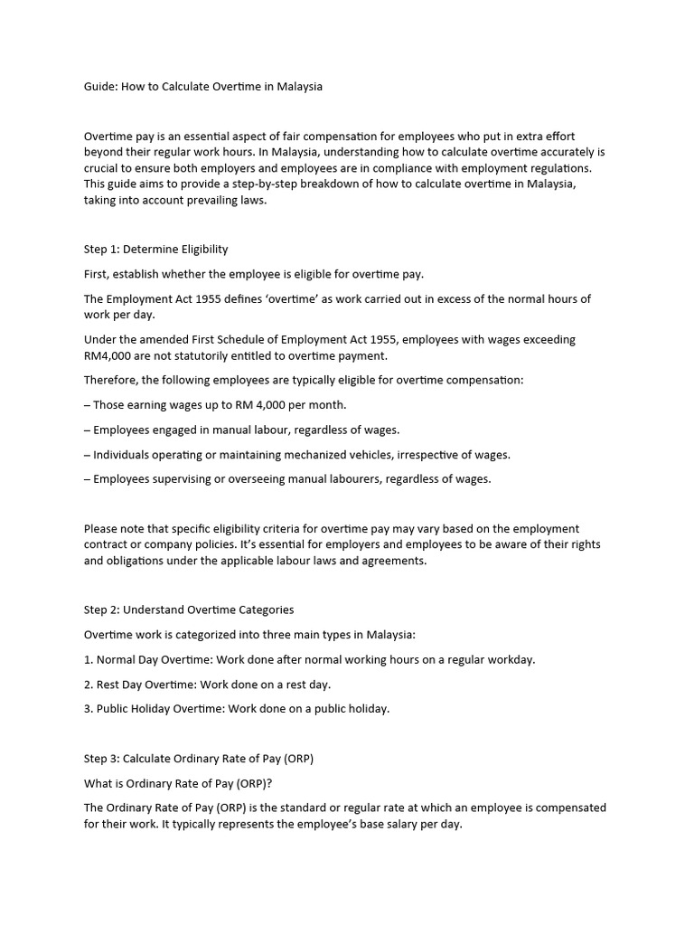Overtime Calculation Guide for Malaysia | PDF | Overtime | Employment