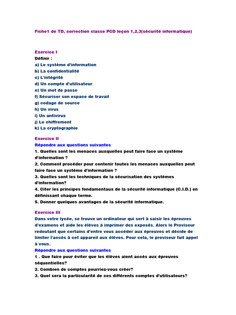 Principes de sécurité informatique TD | PDF | Virus informatique | Cryptage