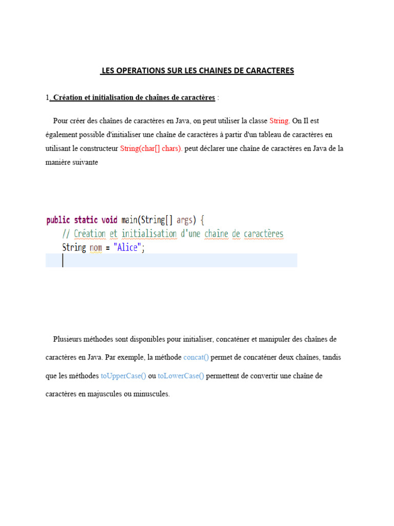 Opérations sur les chaînes en Java | PDF | Chaîne de caractères | Java ...