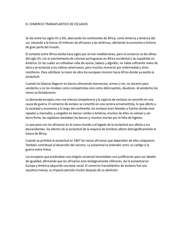 Impacto del Comercio de Esclavos | PDF