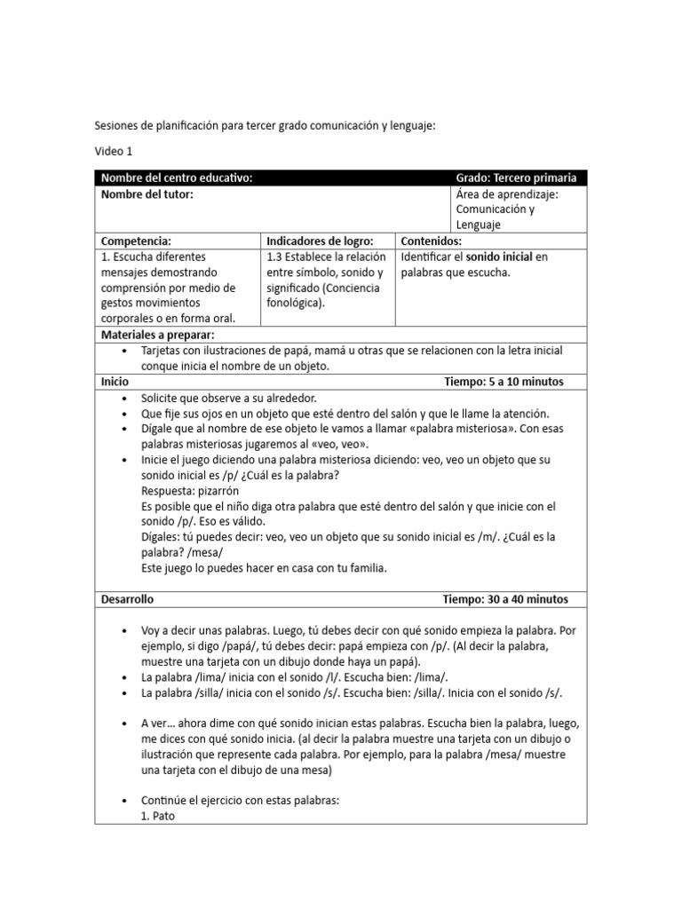 Actividades de Lenguaje para Tercer Grado | PDF | Comunicación ...