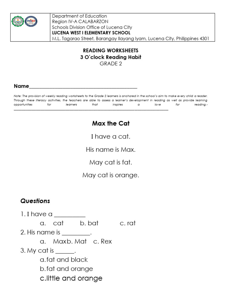 Grade 2 Beginner Reading Worksheets | PDF | Literacy | Learning