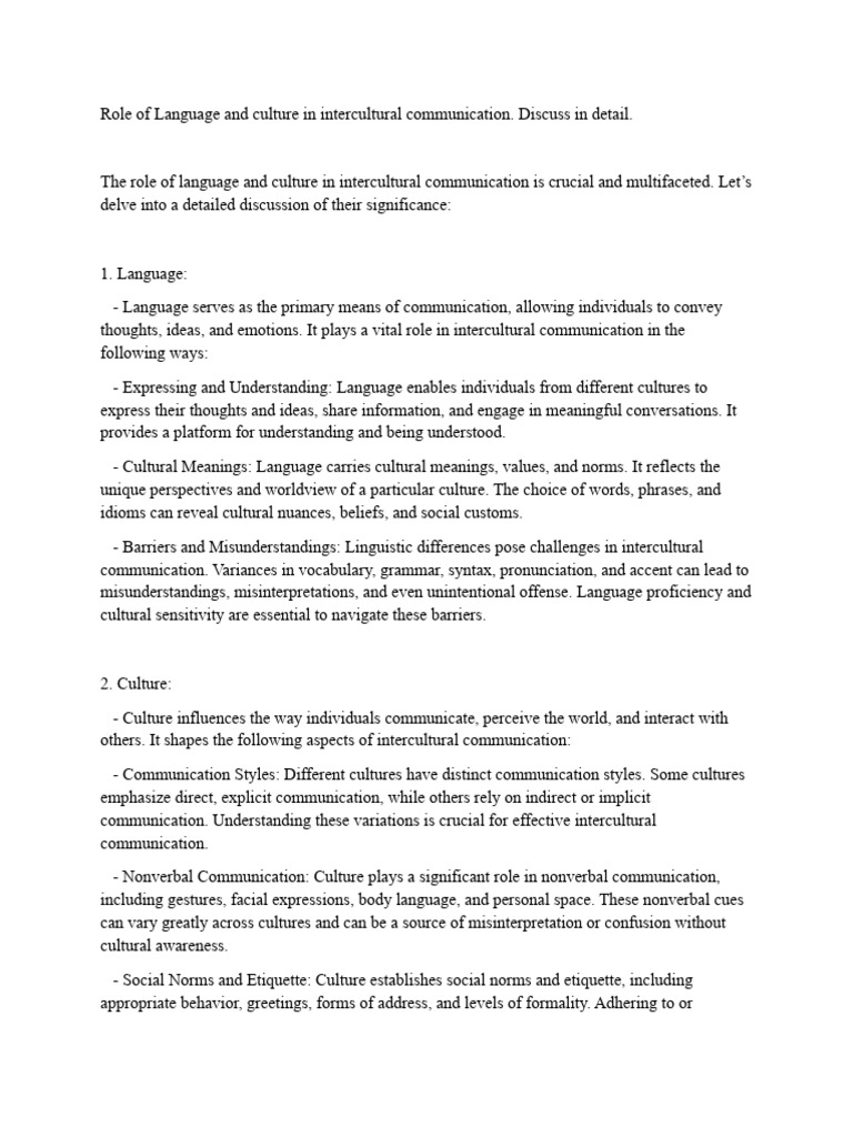 Language and Culture in Intercultural Communication | PDF | Cross ...