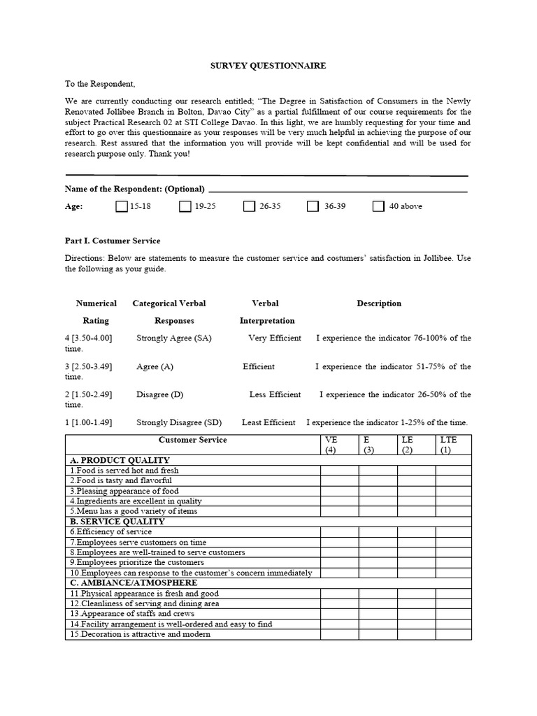 Questionnaire intelligence overview