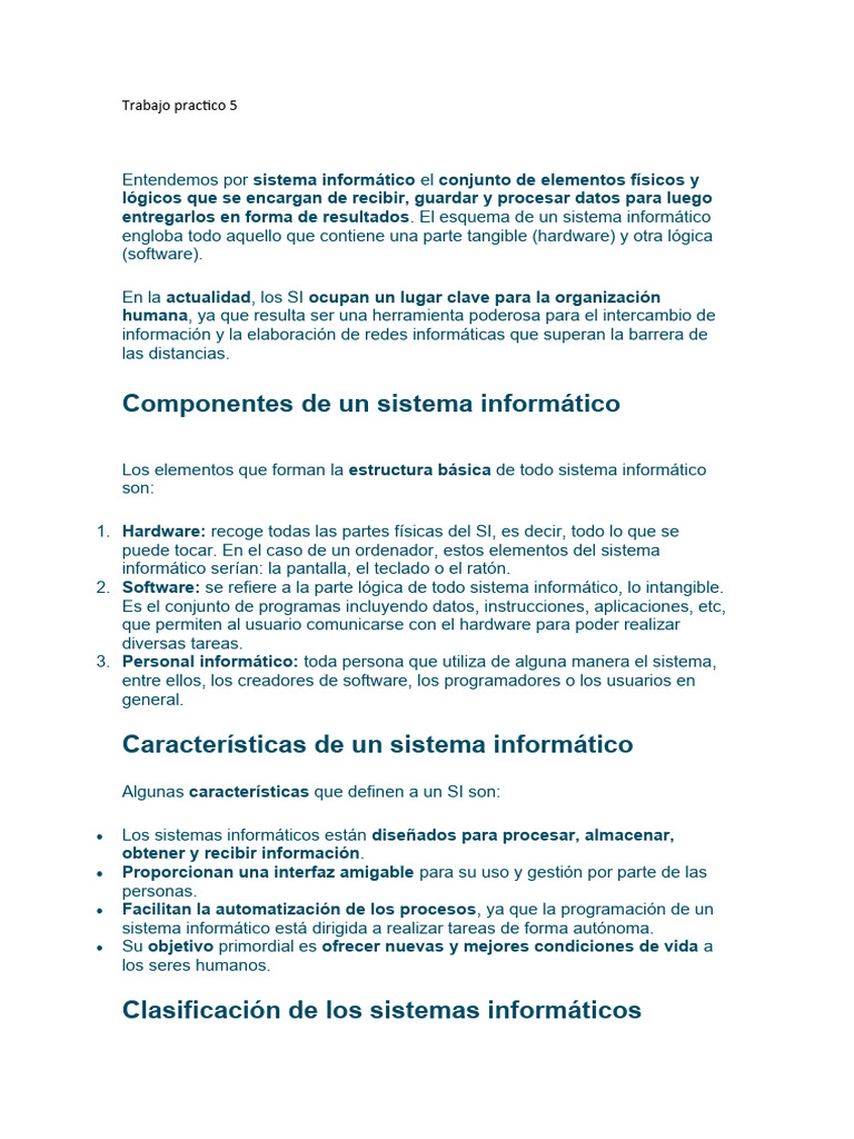 Trabajo Practico 5 | PDF | Informática | Hardware de la computadora