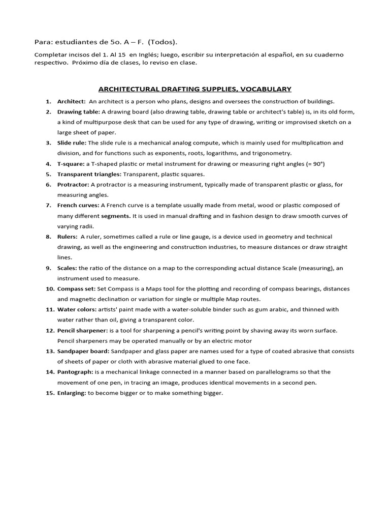 ARCHITECTURAL DRAFTING SUPPLIES GUIA 5o. | PDF