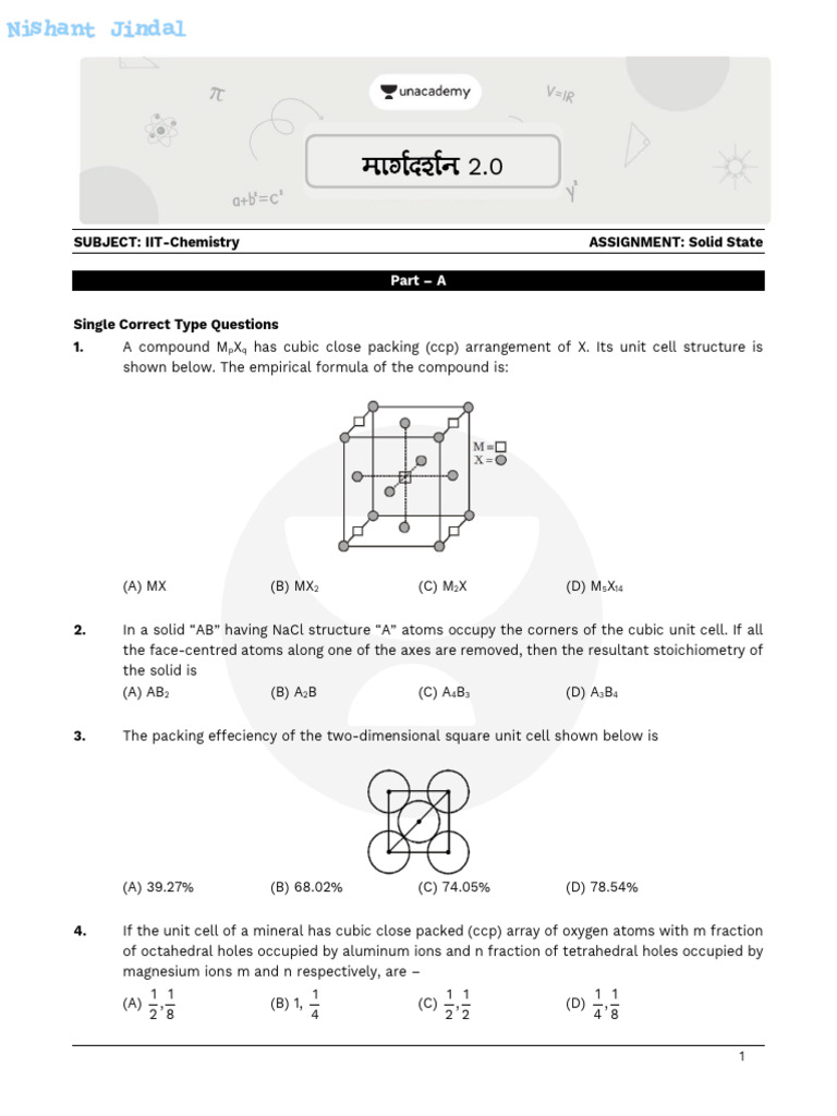 IIT Chemistry Solid State Assignment | PDF | Crystal Structure | Ion