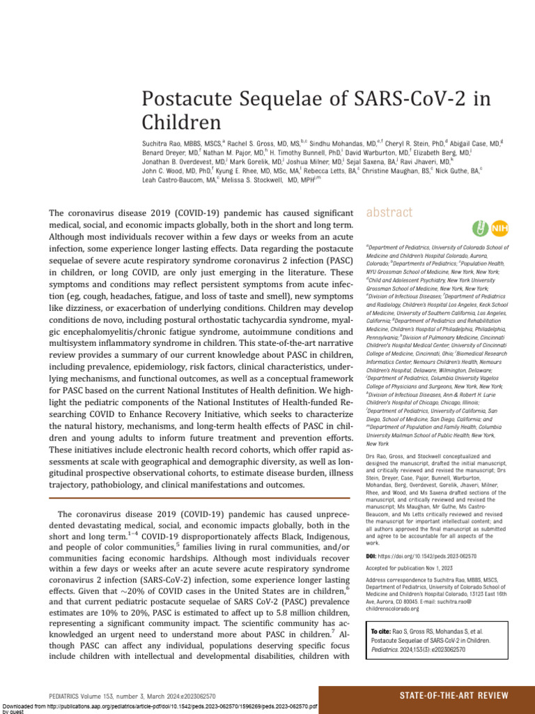 Long COVID in Children: PASC Insights | PDF | Chronic Fatigue Syndrome ...
