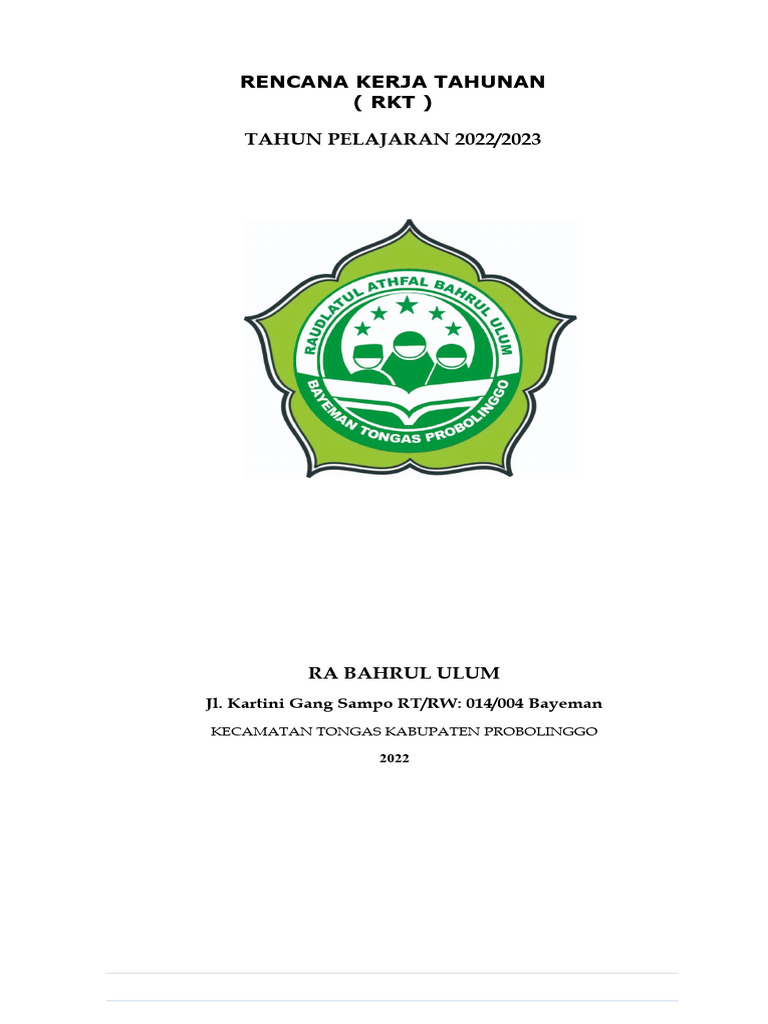 Rencana Kerja Tahunan RA 2022/2023 | PDF | Bisnis