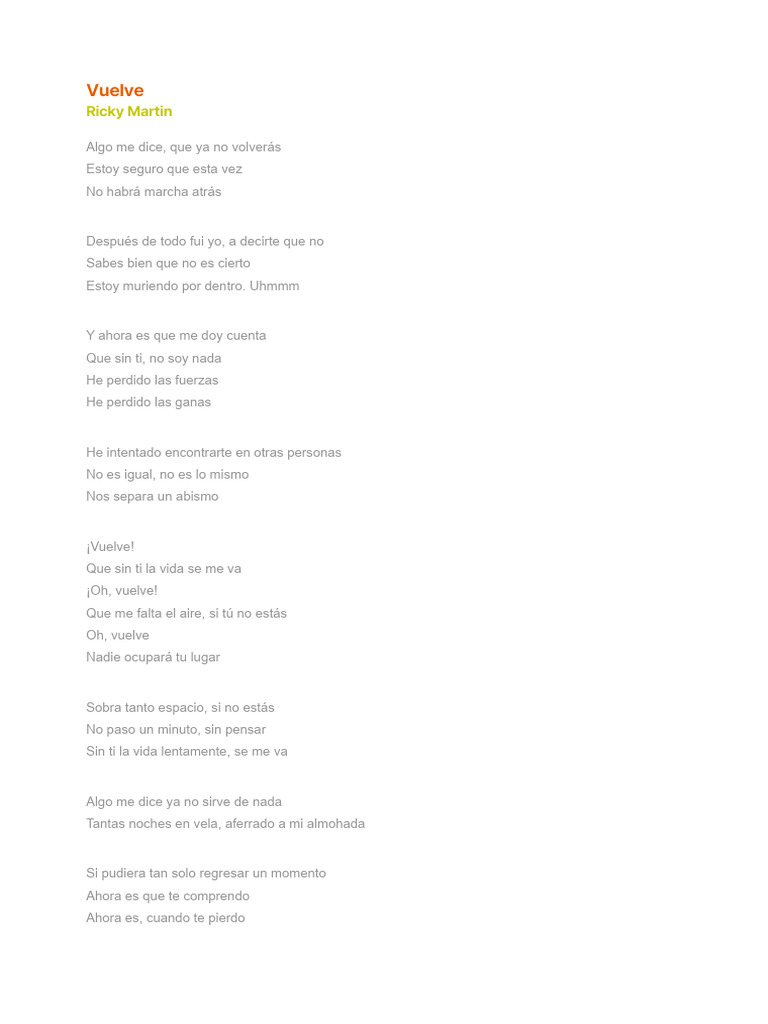 VUELVE - Ricky Martin | PDF