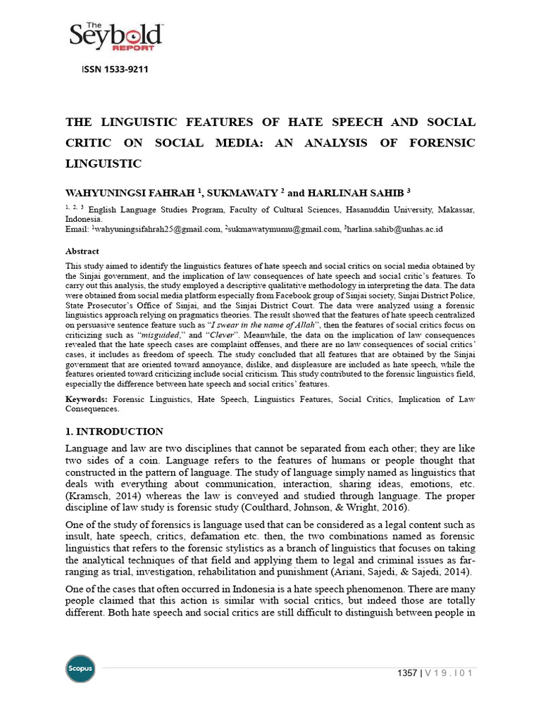 Linguistic Features of Hate Speech Online | PDF | Linguistics | Defamation