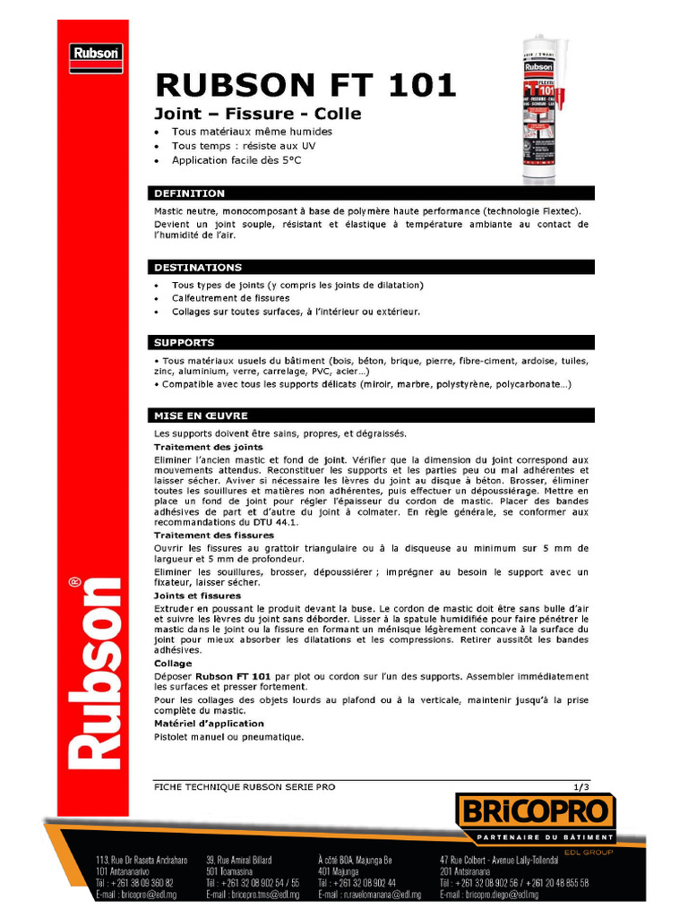 Joint Et Colle Rubson 290 Ml - Blanc, Silicone Polymère Pour Pistolet à Cartouche