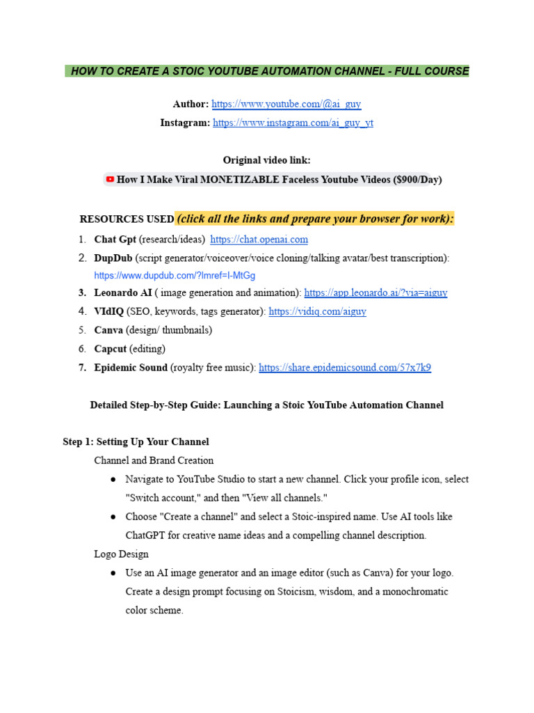 Stoic Channel Guide From @ai - Guy | PDF | You Tube | Search Engine ...