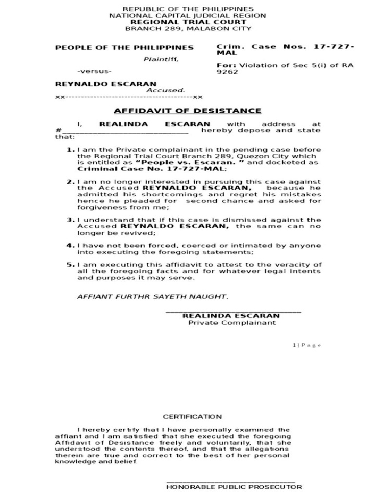 Affidavit of Desistance | PDF