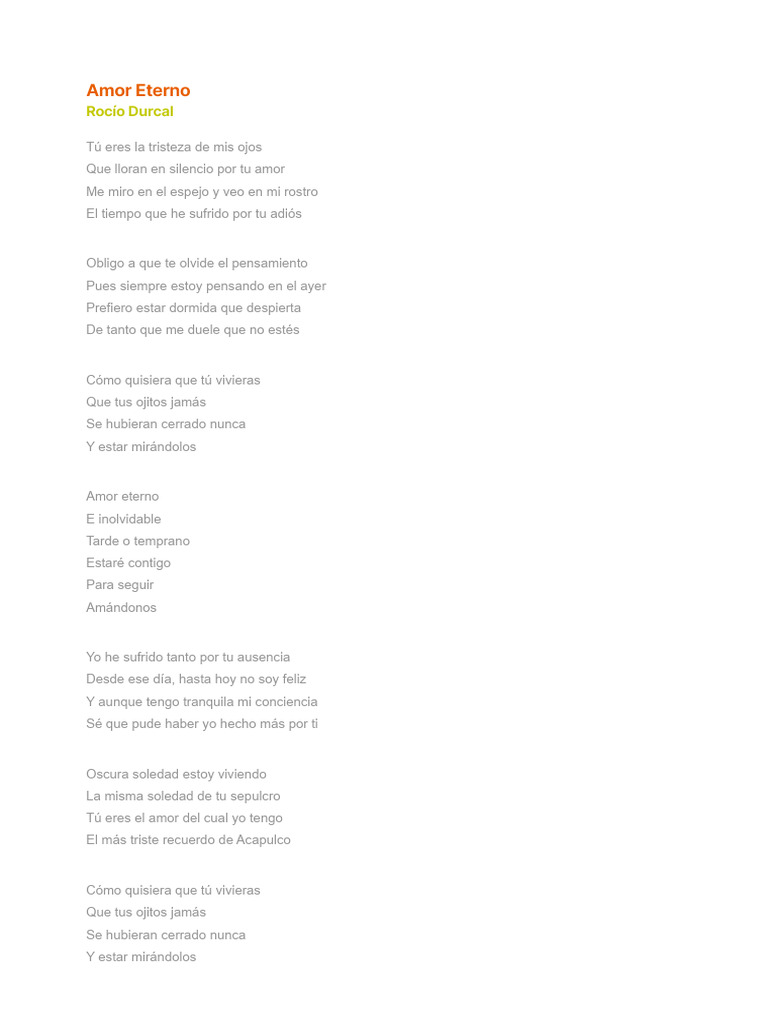 AMOR ETERNO - Rocío Durcal | PDF