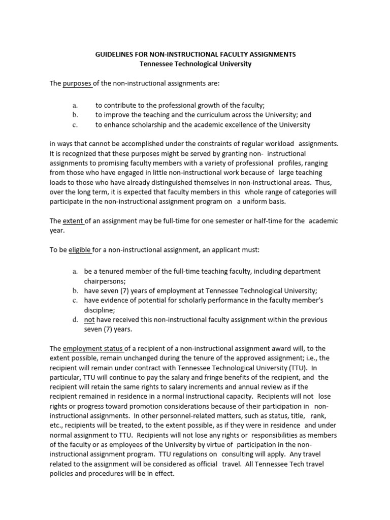 Non-Instructional Assignments Guideline Revised Jan2018 | PDF ...