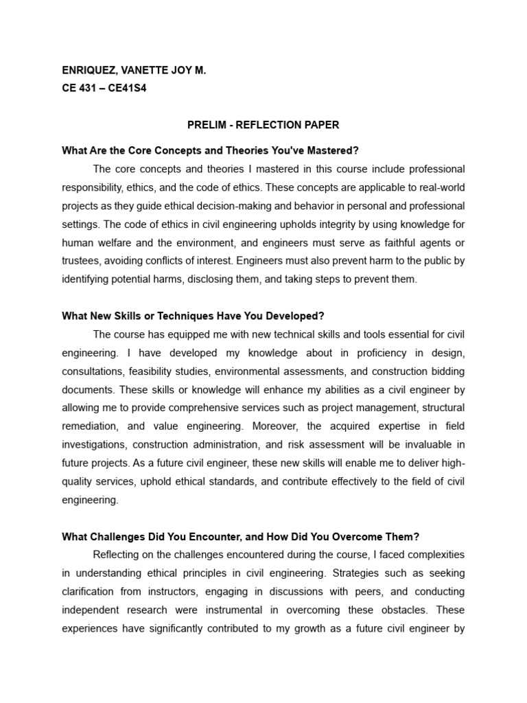 Enriquez - Midterm - Reflection Paper | PDF | Engineering | Engineer