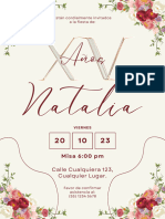 Invitación Vertical XV Años Floral Elegante Crema