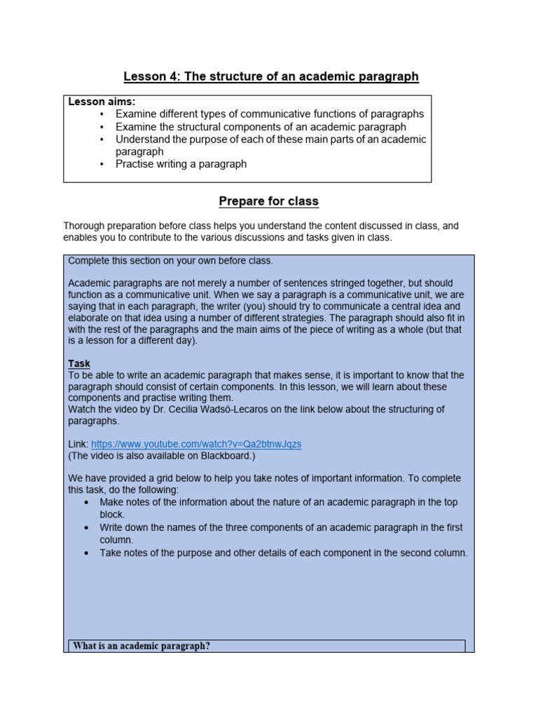 Lesson 4 The Structure Of An Academic Paragraph Pdf Feminism