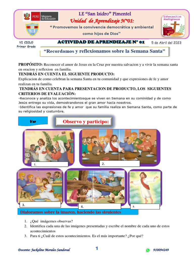 Ficha 1 - Unidad de Aprendizaje 1 - ACTIVIDAD 1 - Primer Grado | PDF ...