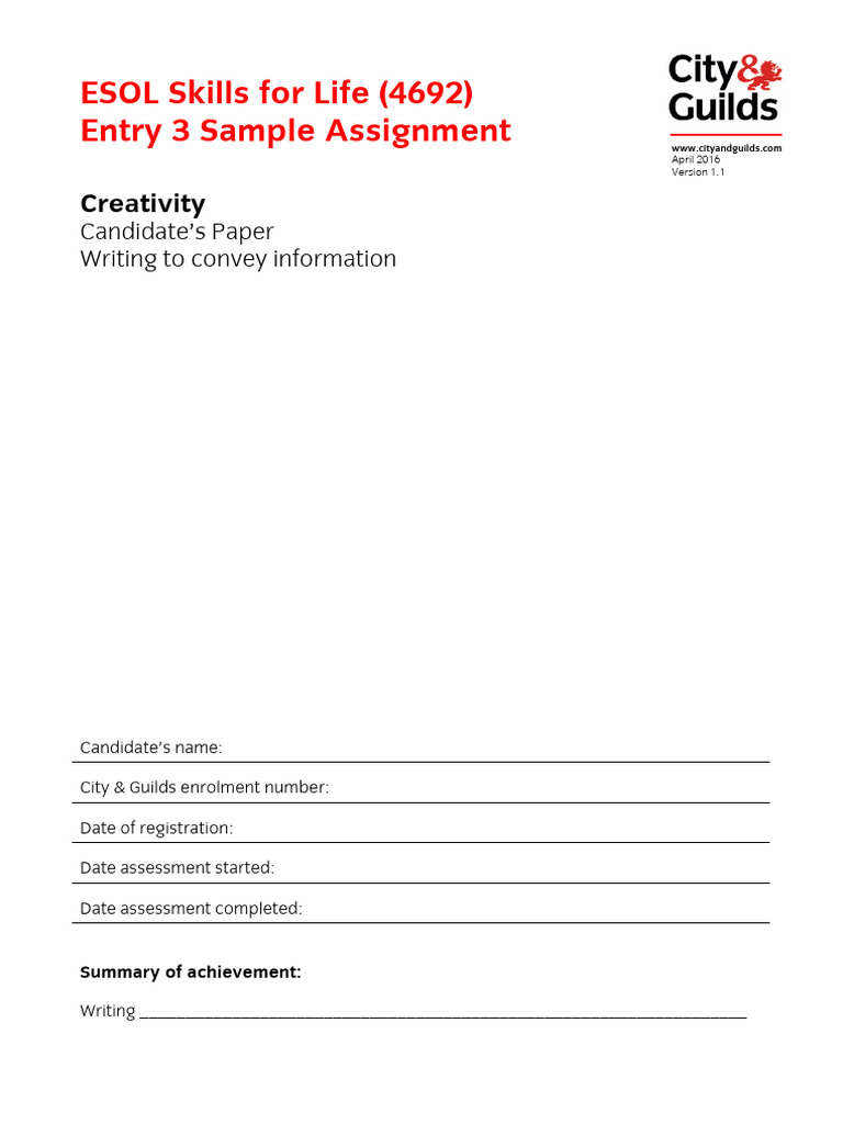 Entry 3 ESOL Writing Sample Assignment | PDF | Human Communication