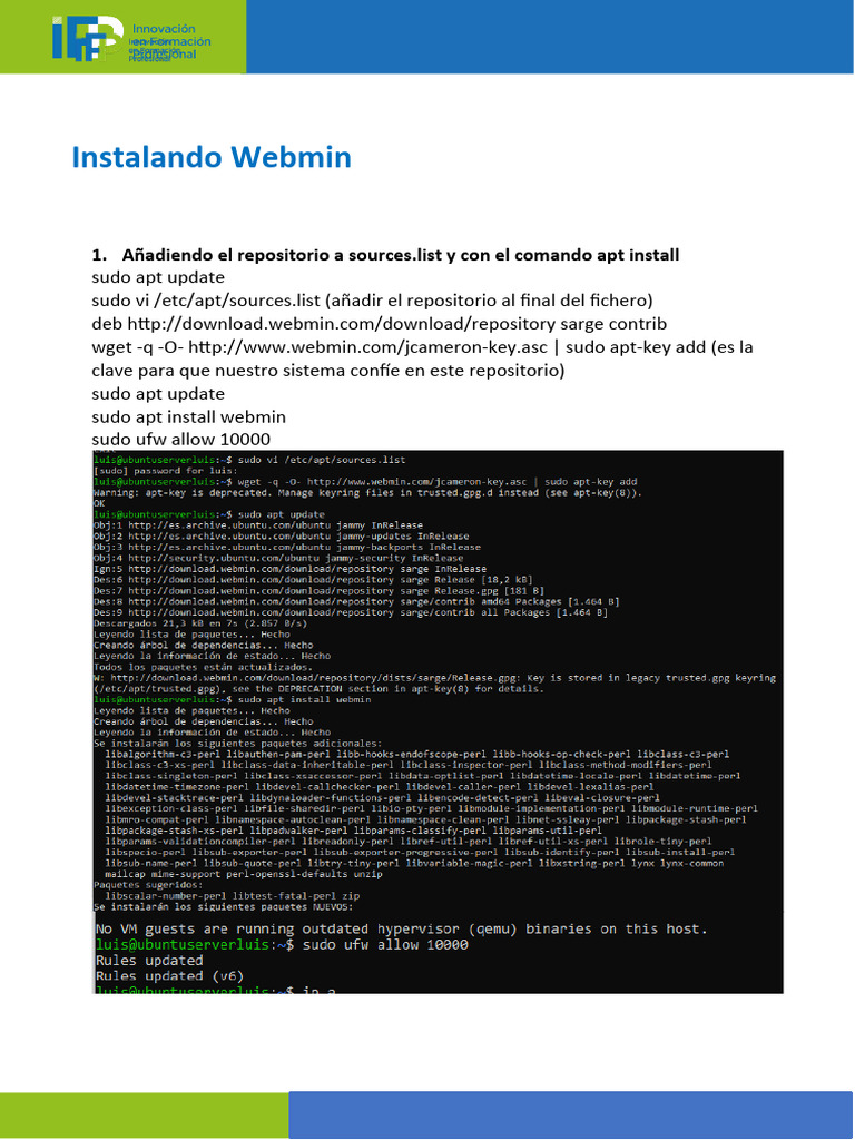 Instalación de Webmin en Linux Mint | PDF