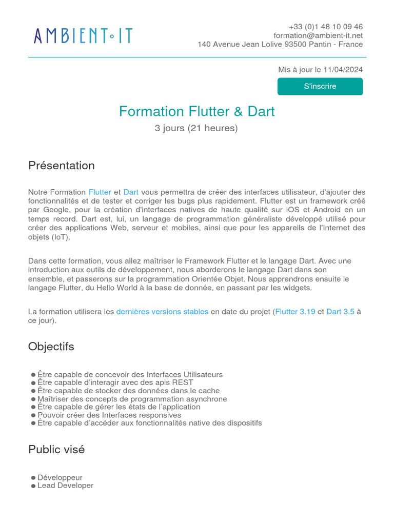 Formation Flutter et Dart : 3 jours pratiques | PDF | Informatique ...