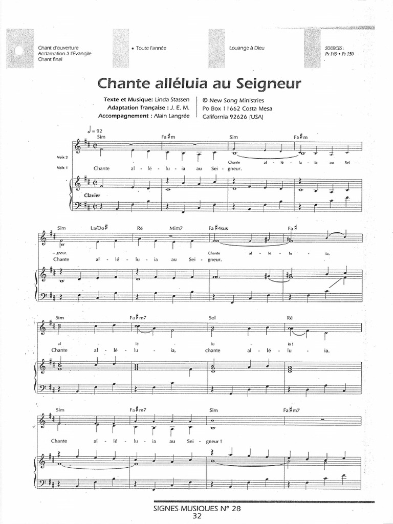 Alleluia Chante Alleluia Au Seigneur | PDF