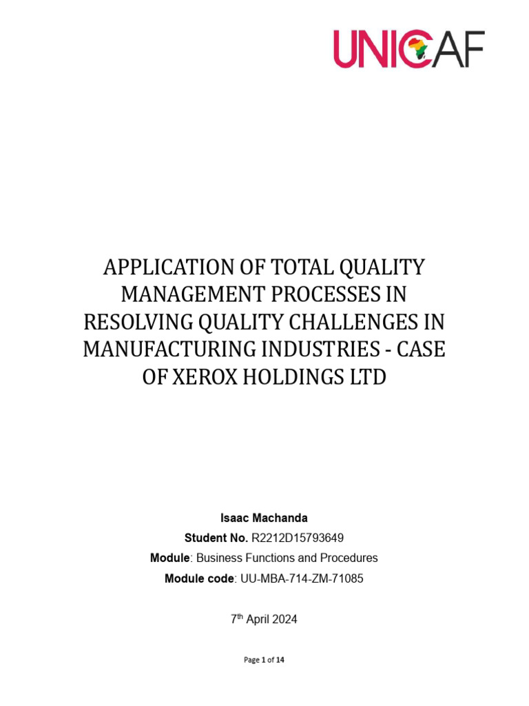 TQM Implementation at Xerox Holdings | PDF | Quality Management ...