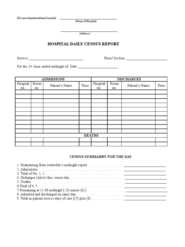 Hospital Daily Census Report | Patient | Health Care
