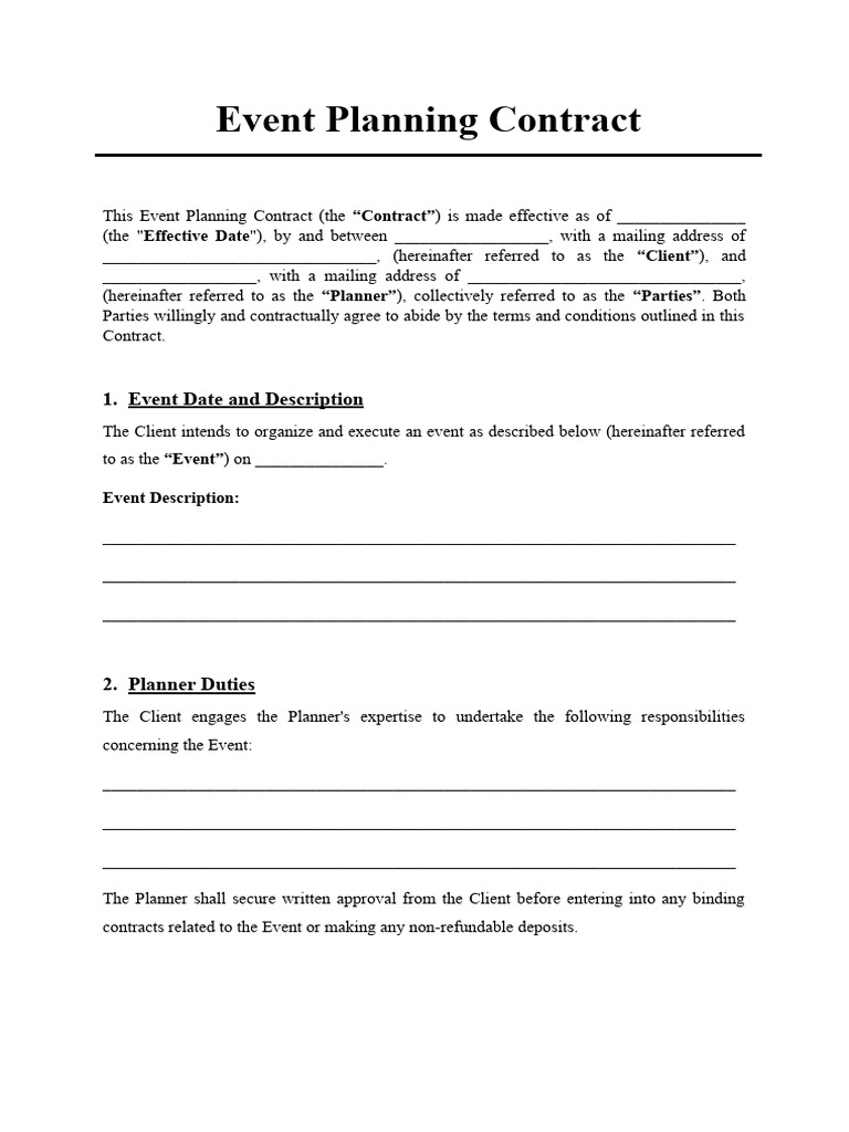 Event Planning Contract Template | PDF | Attorney's Fee | Law Of ...