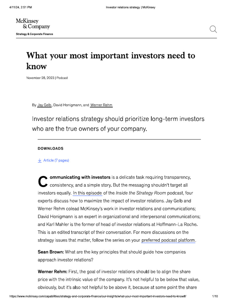 Mckinsey-BP - What Investors Needs To Know | PDF