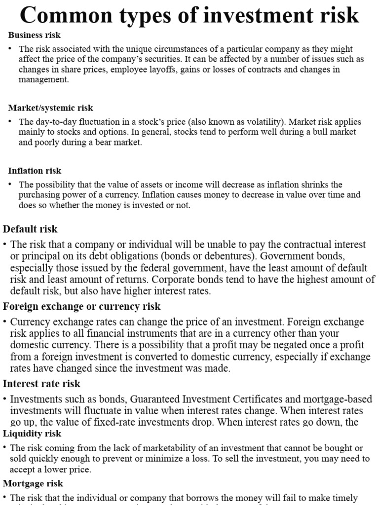 Types of Investment Risks Explained | PDF | Financial Risk | Investing