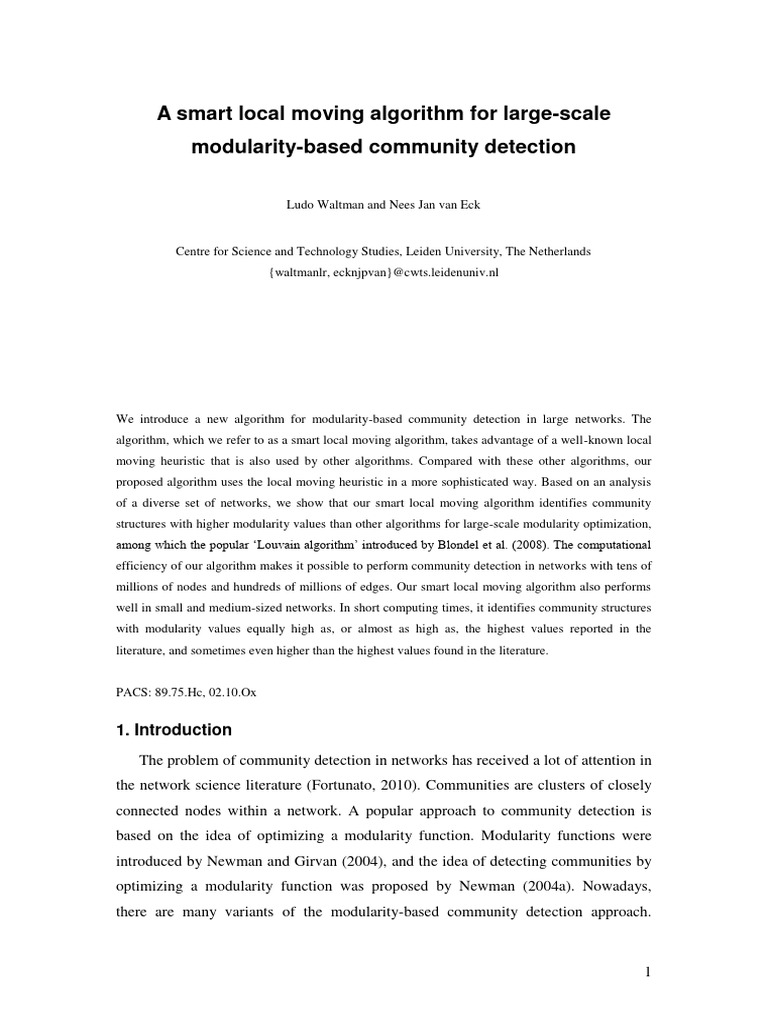 Smart Local Moving Algorithm for Community Detection | PDF ...