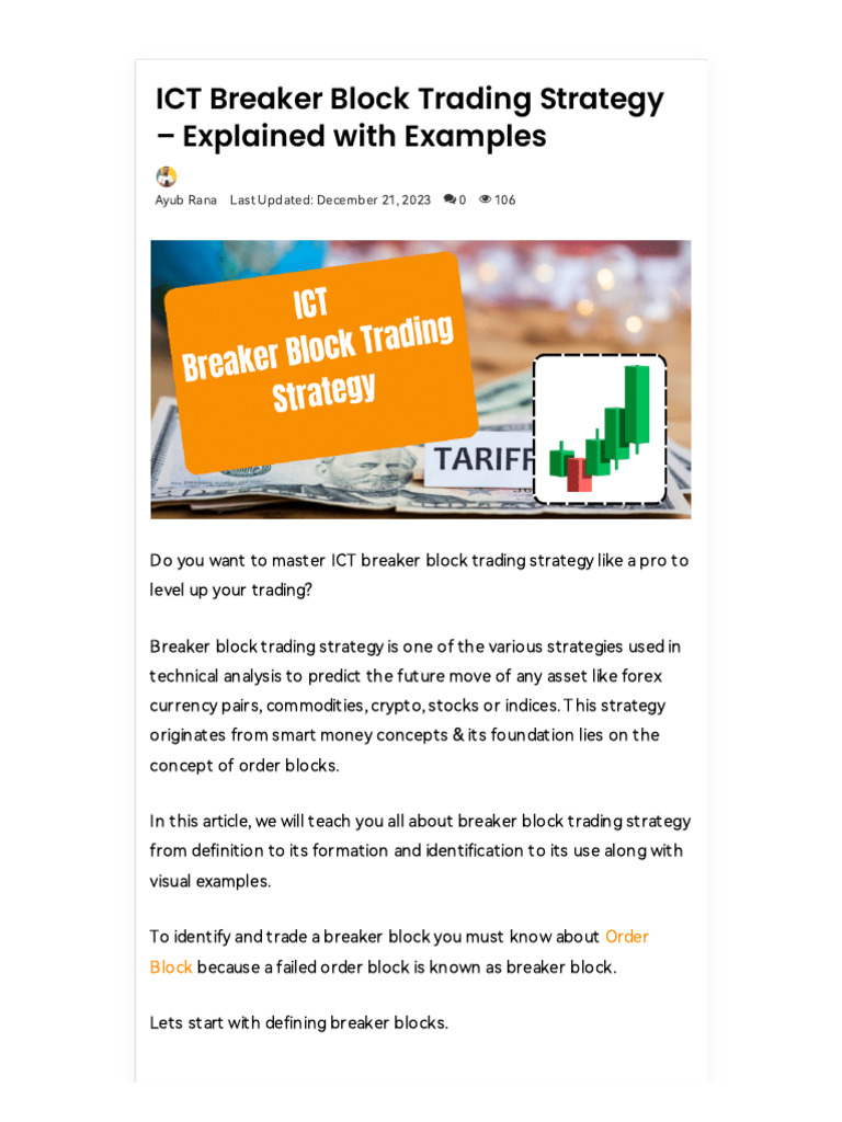 ICT Breaker Block Trading Strategy - Explained With Examples | PDF ...