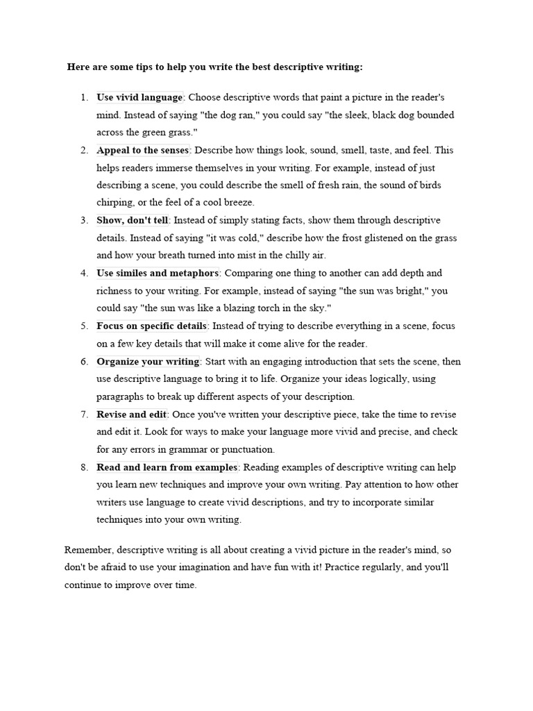 Here Are Some Tips To Help You Write The Best Descriptive Writing | PDF ...