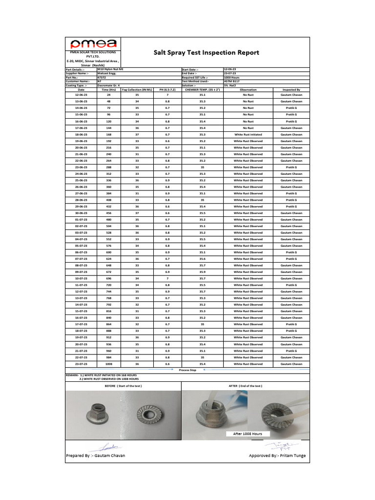 Salt Spray Test Report Summary | PDF | Evaluation Methods ...