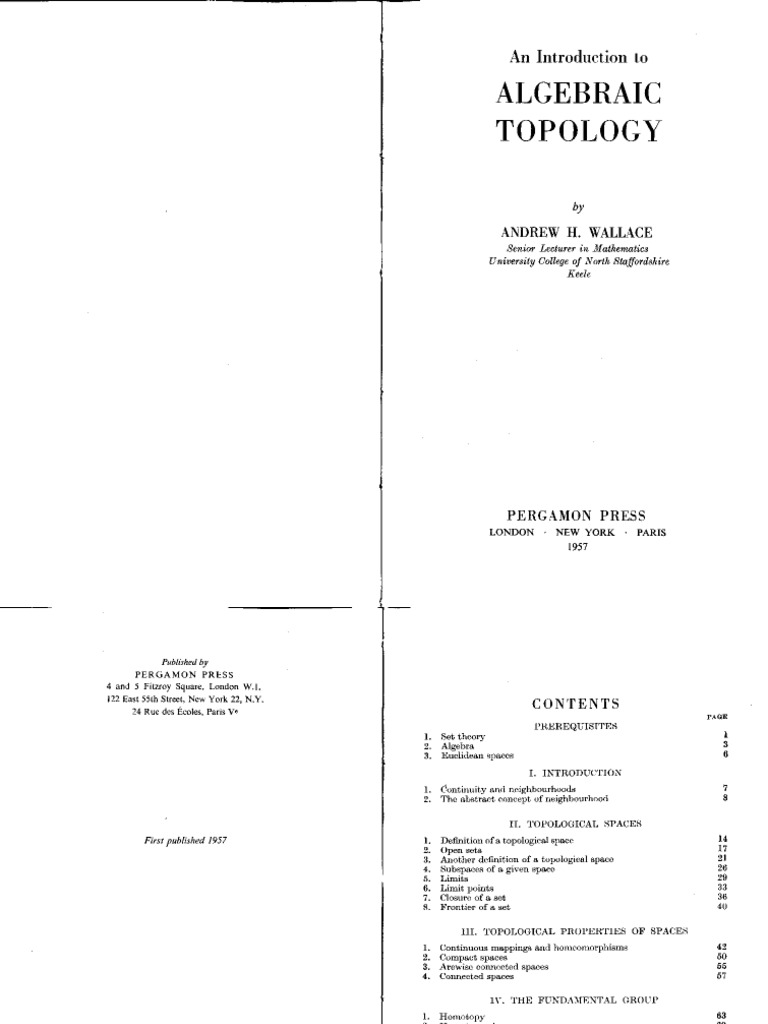 An Introduction To Algebraic Topology Andrew H Wallace Pdf