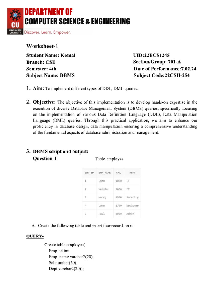 Dbms Komal 1-3 | PDF