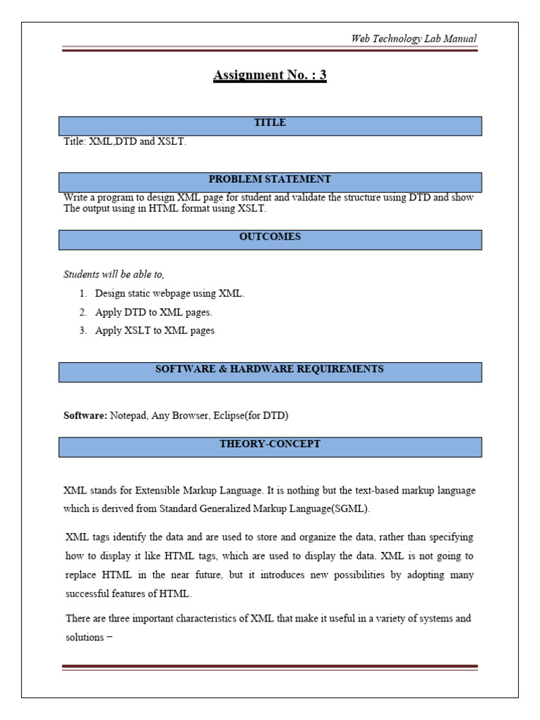 3 XML DTD and XSLT Assignment No 31 | PDF | Xml | Xslt