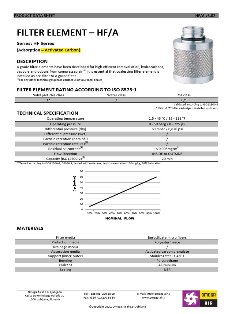 Omega Air Product Data Sheet Filter Element HF-A v3.02 | PDF ...