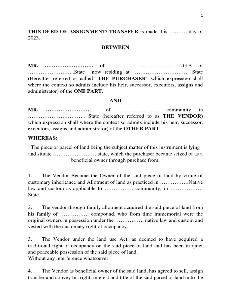 Deed of Conveyance PDF Deed Covenant (Law)